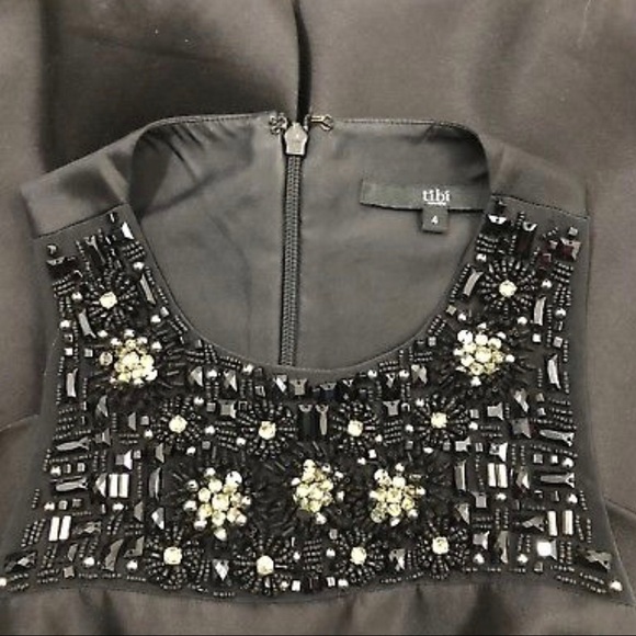 Tibi Size 4 Sigfried Black Satin Beaded Dress - Picture 6 of 7
